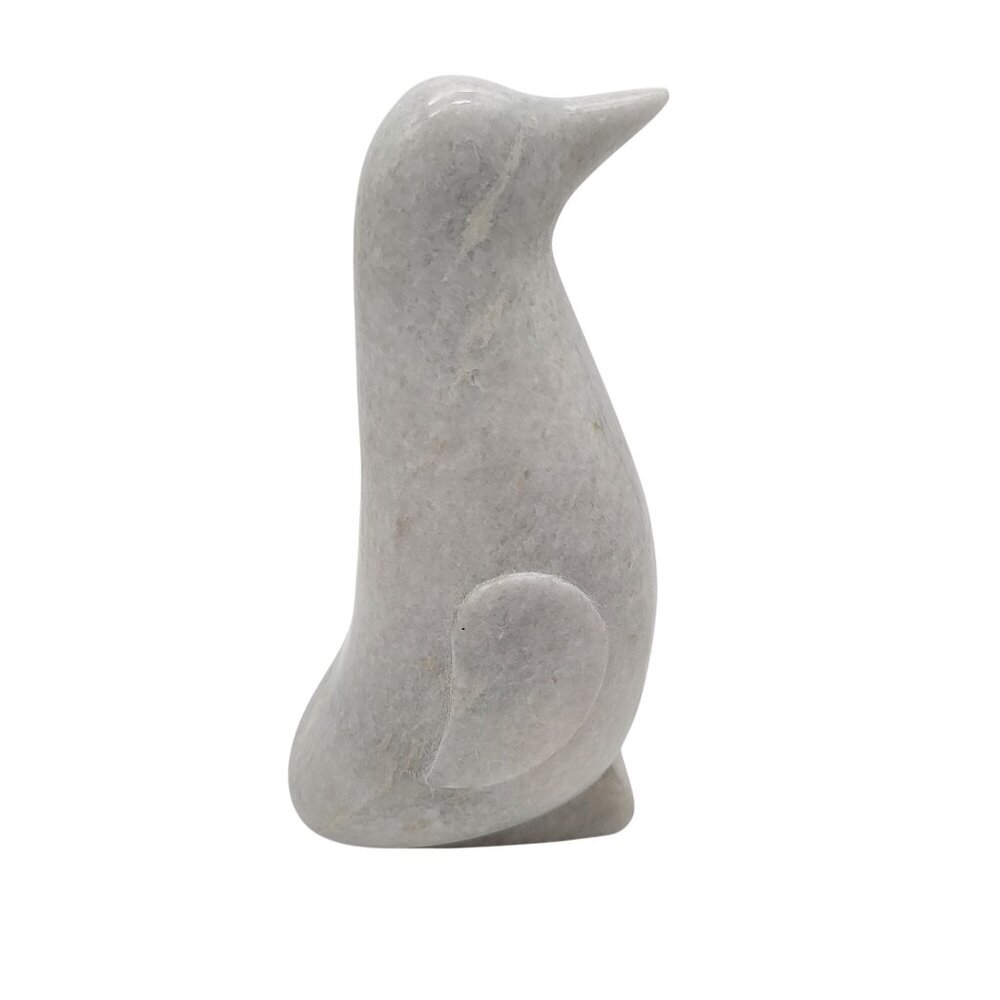 Carved White Marble Penguin Sculpture 10" Tall